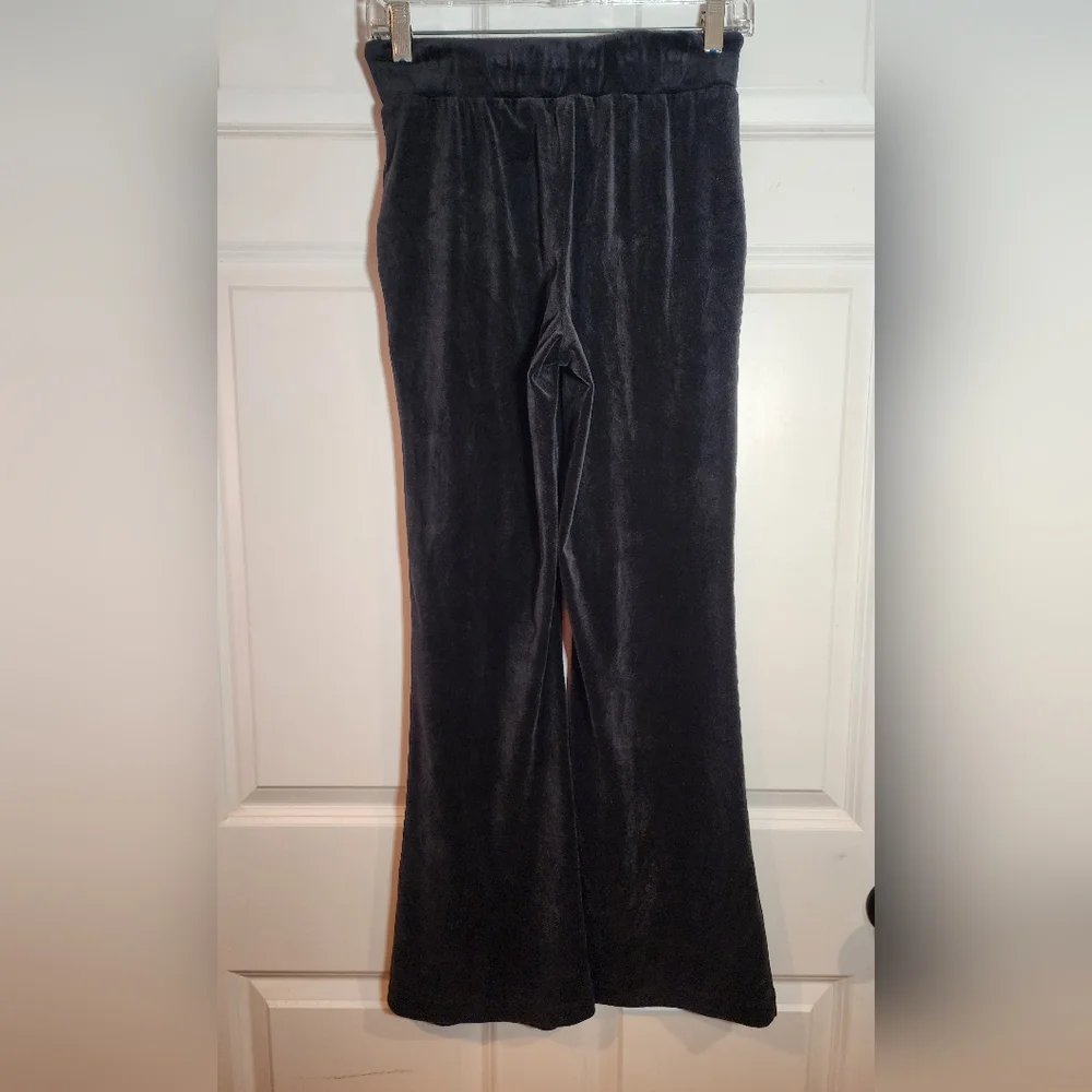 Cable & Gauge Studio Soft Black Velour Flare Drawstring Sweatpants Pockets XS